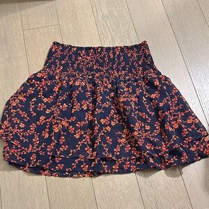 Aqua Navy and Red Floral Mini Skirt